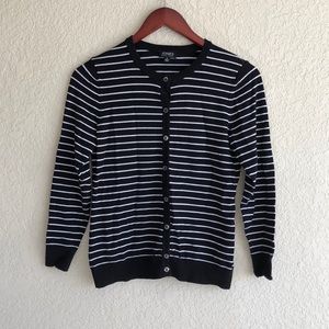 Jones New York Black/White Striped Cardigan NWOT